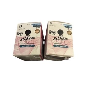 New 4 Pair WomenLeggs Silken mist Black Control Top Pantyhose Tights READ DESC